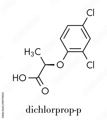 Dichlorprop (dichlorprop-p) herbicide molecule. Skeletal formula.