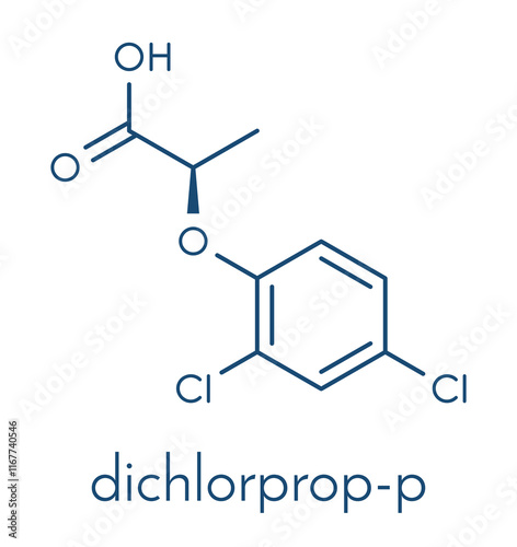Dichlorprop (dichlorprop-p) herbicide molecule. Skeletal formula.