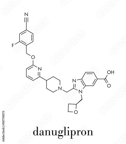 Danuglipron diabetes drug molecule. Skeletal formula.