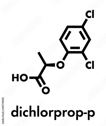 Dichlorprop (dichlorprop-p) herbicide molecule. Skeletal formula.