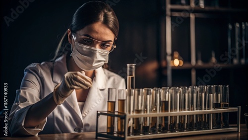 Scientist doing chemical test in research lab to study vaccine