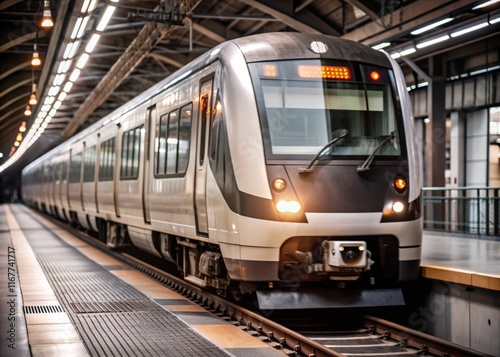 High-speed train running on railway.