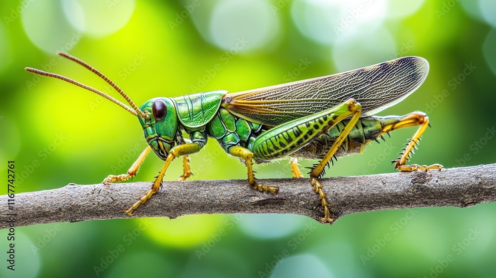 Vibrant Green Grasshopper on Branch Vibrant Green Grasshopper on Branch