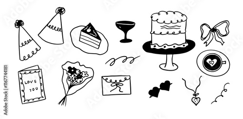 Hand-Drawn Birthday Illustration Set | Minimalist Doodle Style Vector