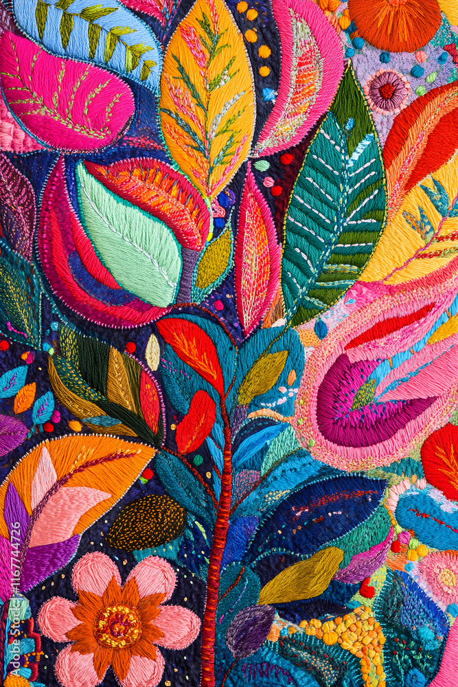 Intricate Stitched Line Patterns Forming a Floral and Geometric Embroidery Mosaic Intricate Stitched Line Patterns Forming a Floral and Geometric Embroidery Mosaic