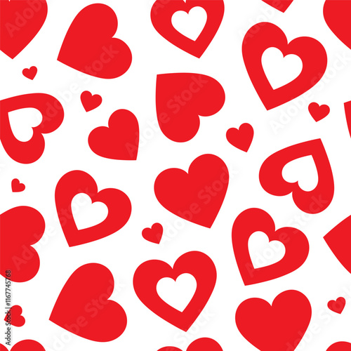 Red heart seamless patterns on a white background create a vibrant and cheerful design for various occasions