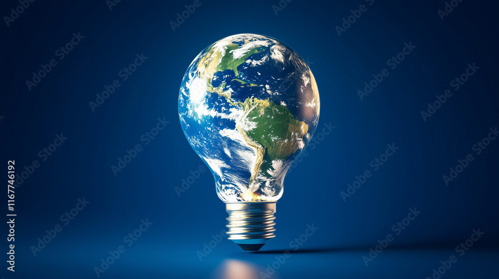 A lightbulb representing the Earth resting in fertile soil, signifying the balance between energy use and environmental protection. The image highlights themes of renewable energy A lightbulb representing the Earth resting in fertile soil, signifying the balance between energy use and environmental protection. The image highlights themes of renewable energy