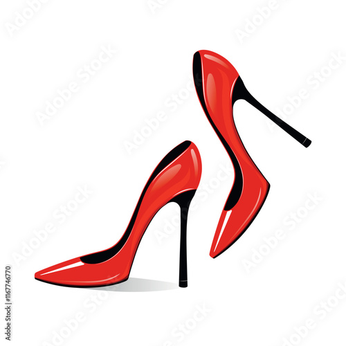 Elegant Red High heel shoes. Women's Fashion red shoes are isolated on a white background. Female High heeled shoes vector design element.