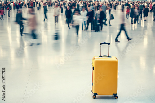 Luggage awaits in bustling airport terminal environment photo