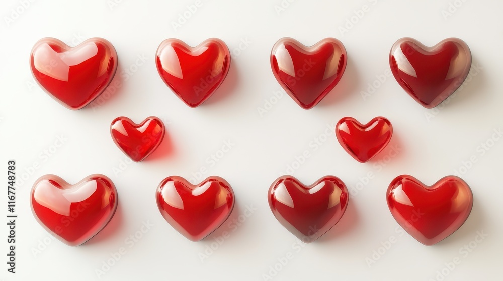 Fototapeta premium Valentine theme with heart shapes on white background illustration