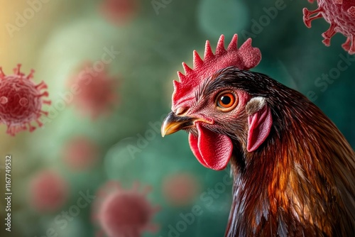 Zoonotic diseases from chickens, explaining how viruses like avian influenza can jump from birds to humans, emphasizing the importance of safety measures to prevent zoonotic transmission  photo