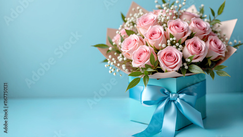 Valentine's Day Flower Bouquet with Roses in Soft Ambient Light photo