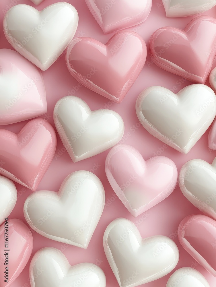 pink and white hearts of different sizes
