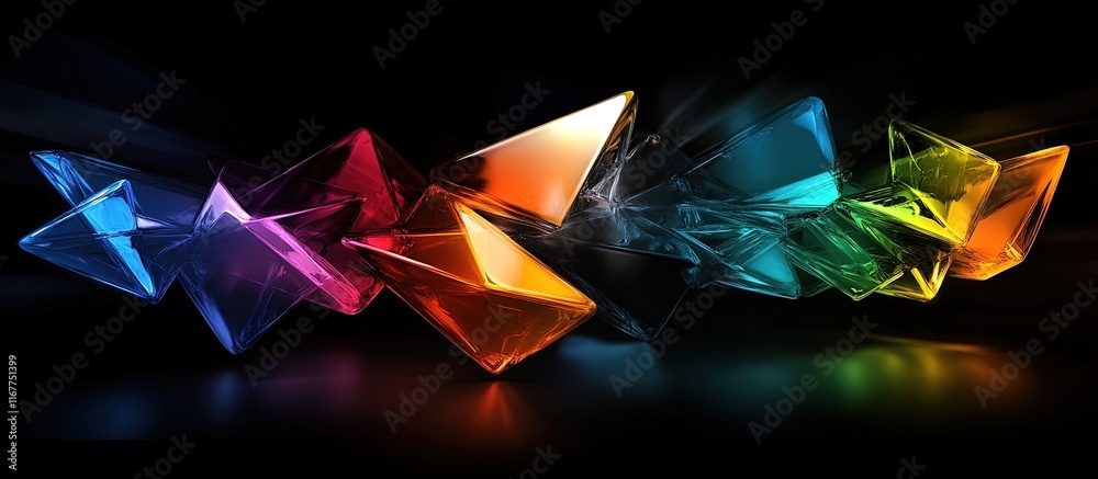 Naklejka premium Colorful, luminous crystal shards on a dark background.