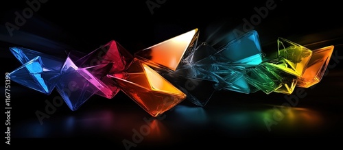 Colorful, luminous crystal shards on a dark background.