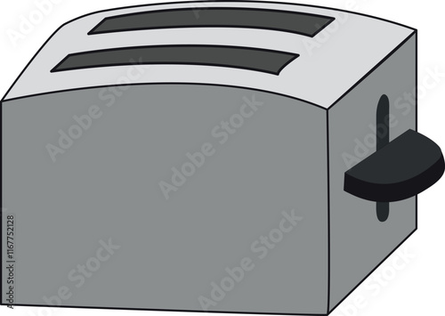 Grey toaster for toasted bread for breakfast inside isolated on blue background. Roasted toast. Vector.