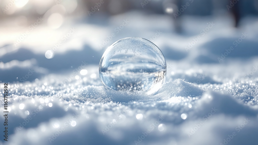 Frozen Bubble with a Serene Mood on Snowy Ground Frozen Bubble with a Serene Mood on Snowy Ground