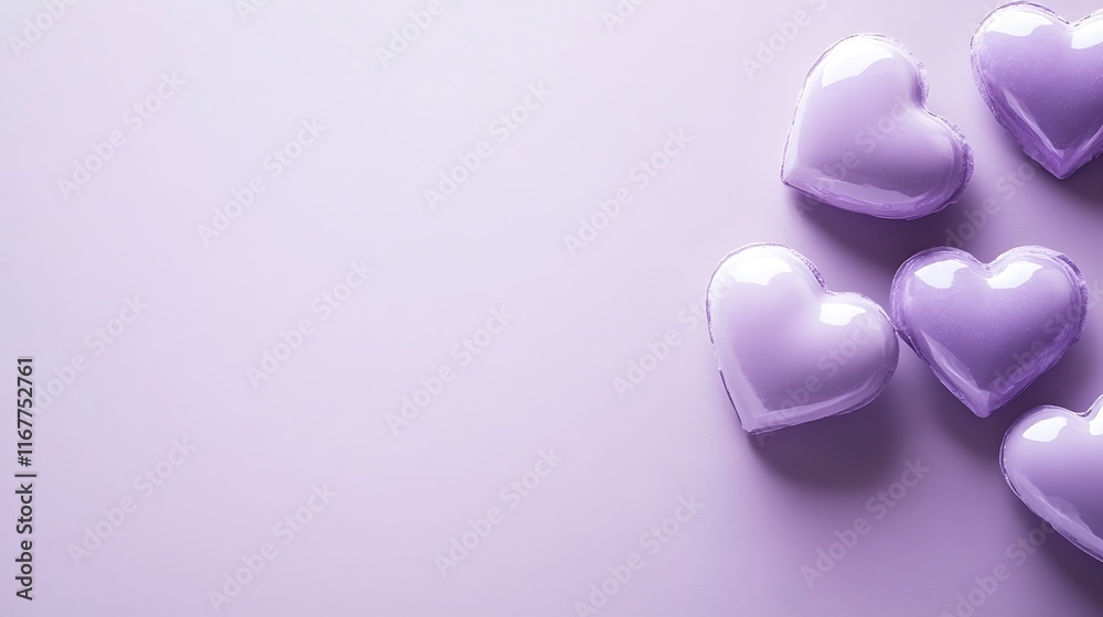 Fototapeta premium Lavender Hearts on a Lilac Background