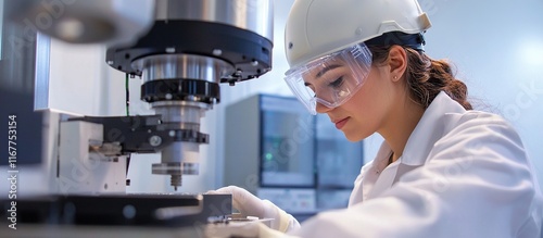 Scientist working with a tensile testing machine.
