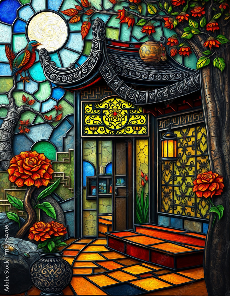Obraz premium Oriental pattern. Oil painting. Pattern for printing on wall decorations, covers, leaflets, business cards