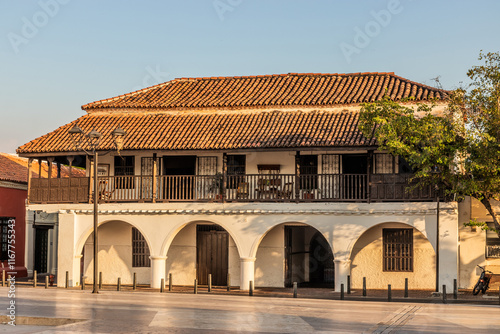 Preserved colonial building on Plaza Alfonso Lopez square in Valledupar, Colombia