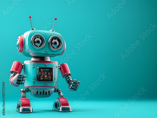 Friendly Animated Robot Character with Smooth Body Design and Expressive Features, Perfect for Tech and Child-Friendly Themes in Modern Artwork and Marketing photo