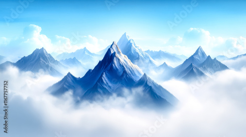 Wallpaper Mural Majestic snow capped mountain peaks rising above the clouds Torontodigital.ca
