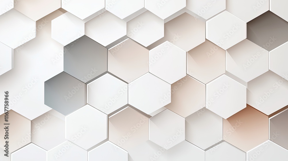 Naklejka premium 3D white and beige hexagonal geometric abstract background.