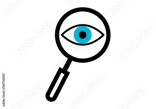 Icono negro de lupa con ojo azul de observación