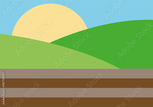 Paisaje primaveral de montañas verdes con tierras de cultivo