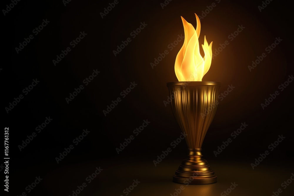 Fototapeta premium Illuminated Gold Flame Trophy: A Luxurious Art Piece with Dynamic Flames on Dark Background