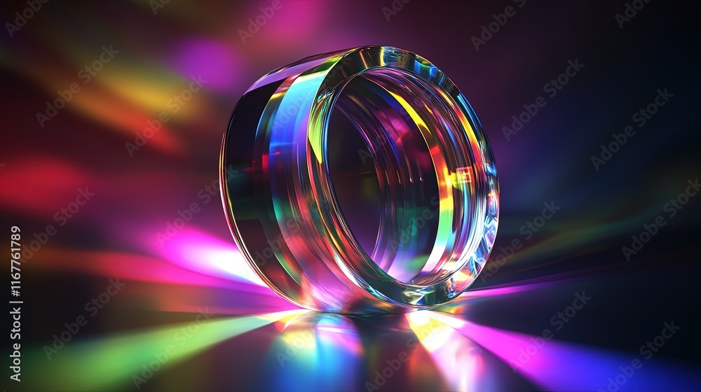 Glowing glass ring with colorful neon lights. Glowing glass ring with colorful neon lights.