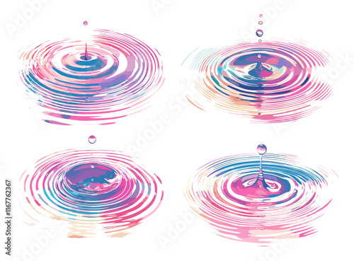 Drop Ripple Effect Collection Stylized Illustrations Trendy Style White Background Unique Artwork Creative Design Water Effects Decorative Features Artistic Visuals Modern Graphics