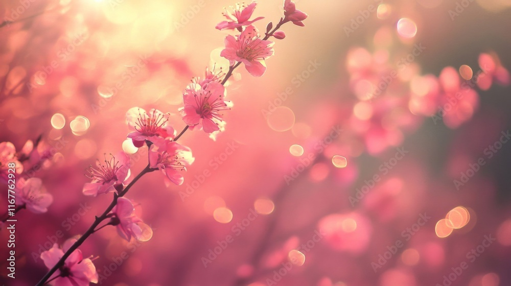 Pink Blossom Branches in Soft Sunlight Pink Blossom Branches in Soft Sunlight