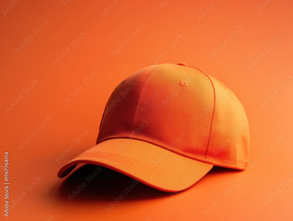 Fototapeta premium Vibrant Orange Cap on Clean Canvas: A Stylish Blank Hat for Trendy Clothing Development