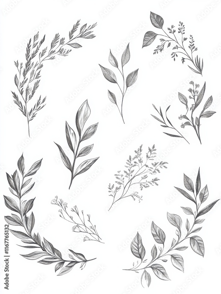 Minimal botanical wedding frame elements on white background. Set of wreath, flowers, leaf branches in hand drawn pattern. Foliage line art design for wedding, card, invitation, greeting, logo. Minimal botanical wedding frame elements on white background. Set of wreath, flowers, leaf branches in hand drawn pattern. Foliage line art design for wedding, card, invitation, greeting, logo.