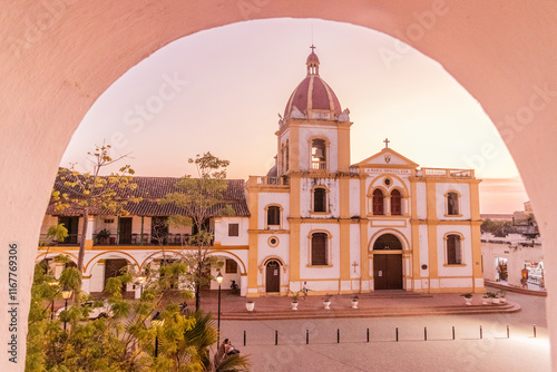 Inmaculada Concepcion church and Plaza Real de la Concepcion square in Santa Cruz de Mompox, Colombia photo