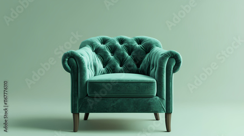 Modern royal green color chair with velour texture. Velour. Illustration