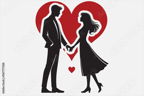 A romantic silhouette of a couple holding hands .