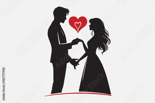 A romantic silhouette of a couple holding hands .