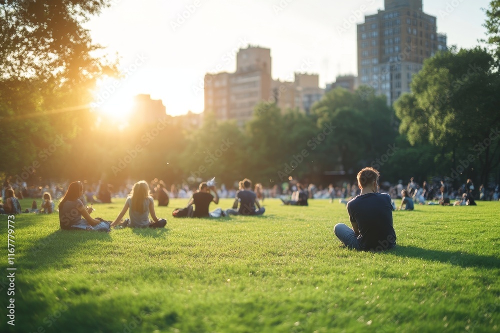 A cluster of individuals sits relaxingly on a verdant field, soaking up the warmth of the sun. A cluster of individuals sits relaxingly on a verdant field, soaking up the warmth of the sun.