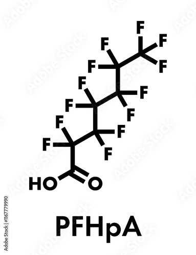 Perfluoroheptanoic acid (PFHpA) PFAS molecule. Skeletal formula.