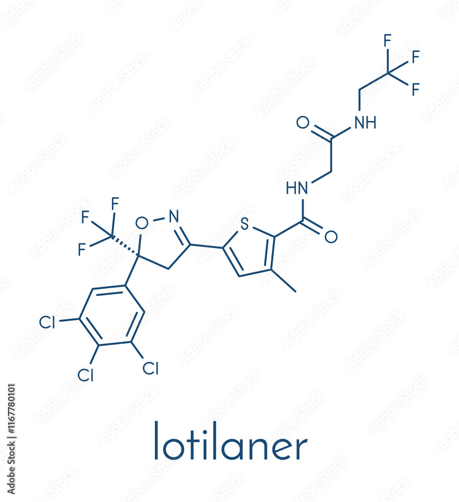 Obraz premium Lotilaner drug molecule. Skeletal formula.