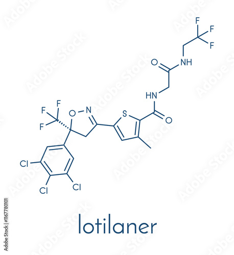 Lotilaner drug molecule. Skeletal formula.