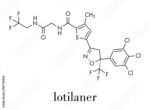 Lotilaner drug molecule. Skeletal formula.