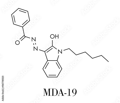 MDA-19 synthetic cannabinoid molecule. Skeletal formula.
