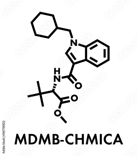 MDMB-CHMICA designer drug molecule. Skeletal formula. photo