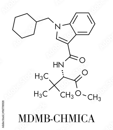 MDMB-CHMICA designer drug molecule. Skeletal formula.