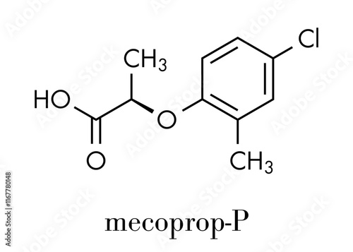 Mecoprop broadleaf herbicide molecule. Skeletal formula.