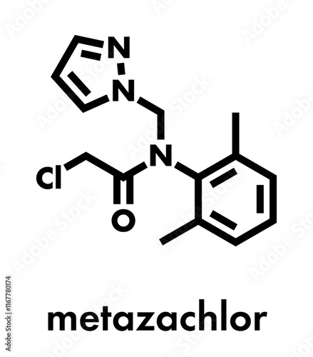 Metazachlor herbicide molecule. Skeletal formula.
